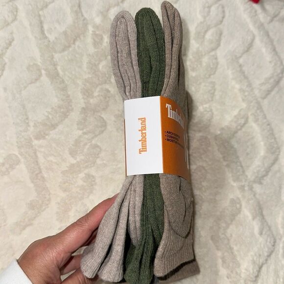 Timberland L 9-13 Brown Tan Green Gray Performance Cushioned Crew Socks 5pk - Picture 3 of 11